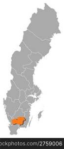 Map of Sweden, Kronoberg County highlighted. Political map of Sweden with the several provinces where Kronoberg County is highlighted.