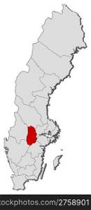 Map of Sweden, Orebro County highlighted. Political map of Sweden with the several provinces where Orebro County is highlighted.