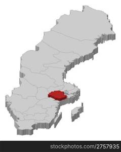 Map of Sweden, Sodermanland County highlighted. Political map of Sweden with the several provinces where Sodermanland County is highlighted.