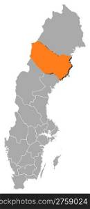 Map of Sweden, Vasterbotten County highlighted. Political map of Sweden with the several provinces where Vasterbotten County is highlighted.