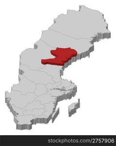 Map of Sweden, Vasternorrland County highlighted. Political map of Sweden with the several provinces where Vasternorrland County is highlighted.