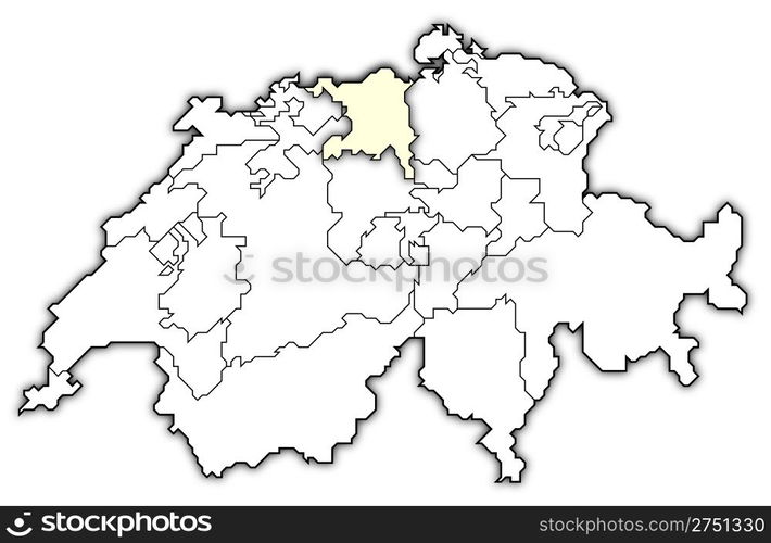 Map of Swizerland, Aargau highlighted. Political map of Swizerland with ...