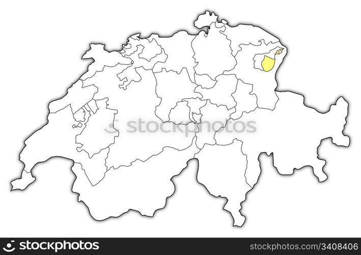 Map of Swizerland, Appenzell Innerrhoden highlighted. Political map of ...