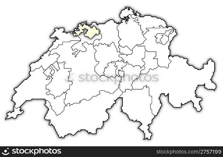 Map of Swizerland, Basel-Landschaft highlighted. Political map of Swizerland with the several cantons where Basel-Landschaft is highlighted.