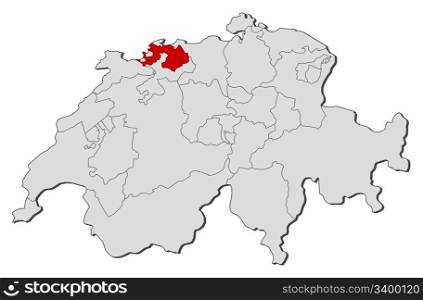 Map of Swizerland, Basel-Landschaft highlighted. Political map of Swizerland with the several cantons where Basel-Landschaft is highlighted.