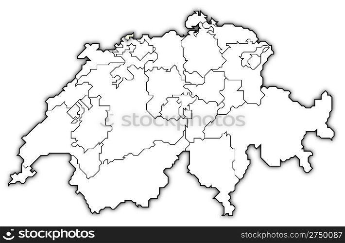 Map of Swizerland, Basel-Stadt highlighted. Political map of Swizerland with the several cantons where Basel-Stadt is highlighted.