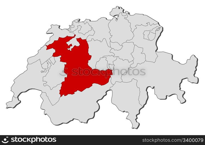 Map of Swizerland, Bern highlighted. Political map of Swizerland with the several cantons where Bern is highlighted.