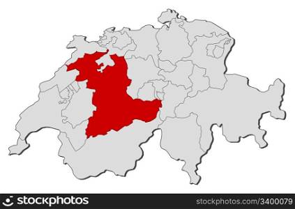 Map of Swizerland, Bern highlighted. Political map of Swizerland with the several cantons where Bern is highlighted.