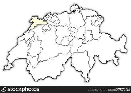 Map of Swizerland, Jura highlighted. Political map of Swizerland with the several cantons where Jura is highlighted.