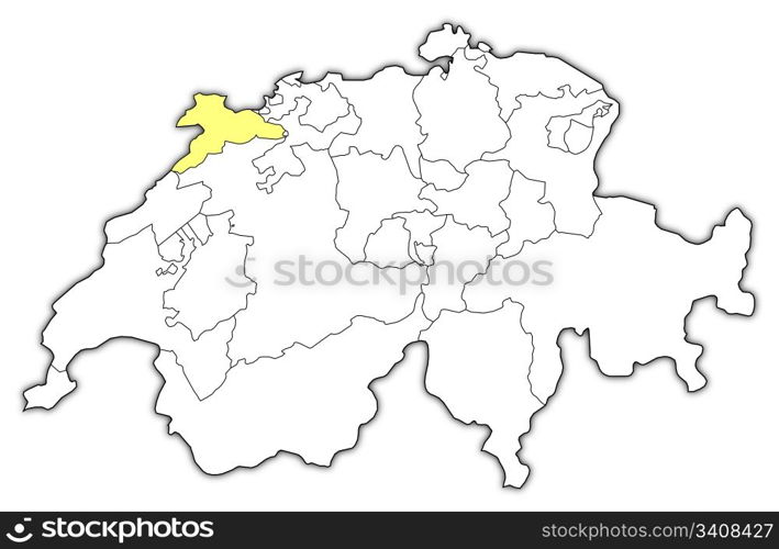 Map of Swizerland, Jura highlighted. Political map of Swizerland with the several cantons where Jura is highlighted.