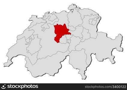 Map of Swizerland, Lucerne highlighted. Political map of Swizerland with the several cantons where Lucerne is highlighted.