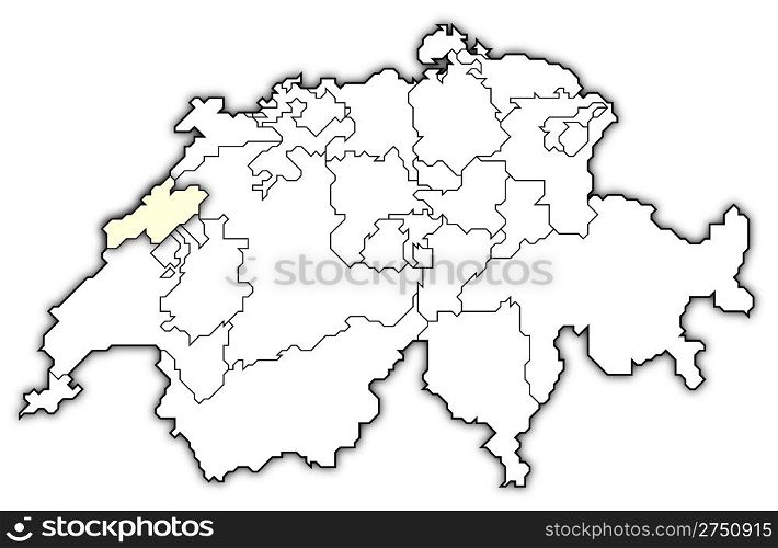 Map of Swizerland, Neuchatel highlighted. Political map of Swizerland with the several cantons where Neuchatel is highlighted.