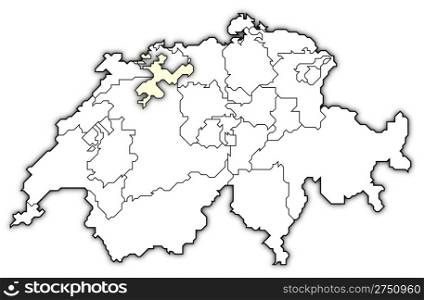 Map of Swizerland, Soleure highlighted. Political map of Swizerland with the several cantons where Soleure is highlighted.
