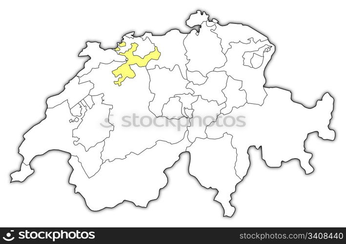 Map of Swizerland, Soleure highlighted. Political map of Swizerland with the several cantons where Soleure is highlighted.