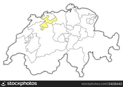 Map of Swizerland, Soleure highlighted. Political map of Swizerland with the several cantons where Soleure is highlighted.