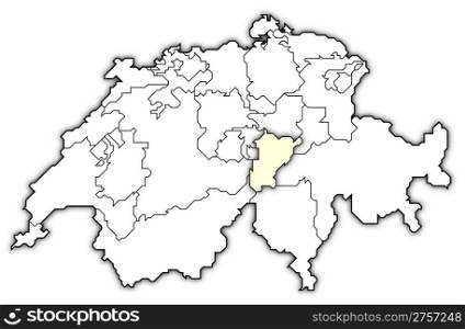 Map of Swizerland, Uri highlighted. Political map of Swizerland with the several cantons where Uri is highlighted.