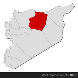 Map of Syria, Ar-Raqqah highlighted. Political map of Syria with the several governorates where Ar-Raqqah is highlighted.