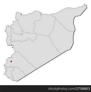 Map of Syria, Damascus highlighted. Political map of Syria with the several governorates where Damascus is highlighted.