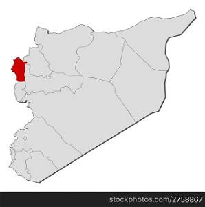 Map of Syria, Latakia highlighted. Political map of Syria with the several governorates where Latakia is highlighted.