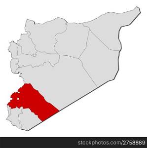 Map of Syria, Rif Dimashq highlighted. Political map of Syria with the several governorates where Rif Dimashq is highlighted.