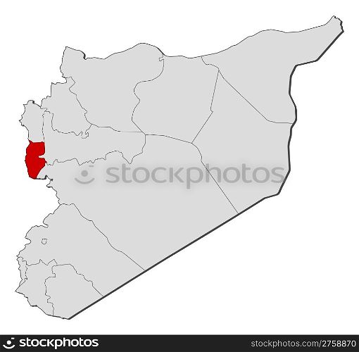 Map of Syria, Tartus highlighted. Political map of Syria with the several governorates where Tartus is highlighted.