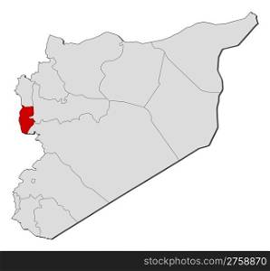 Map of Syria, Tartus highlighted. Political map of Syria with the several governorates where Tartus is highlighted.