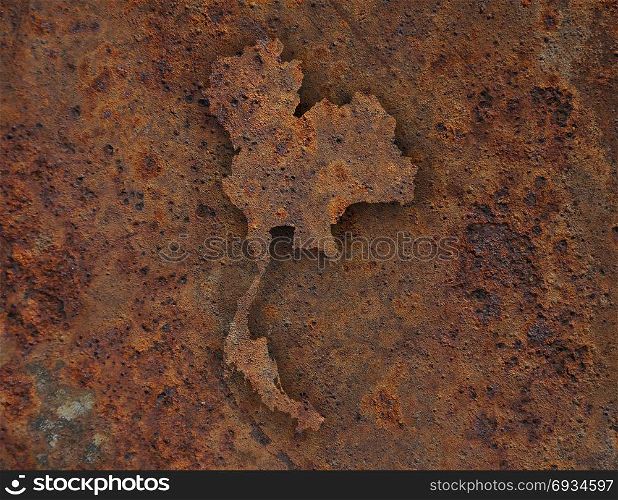 Map of Thailand on rusty metal