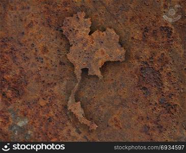 Map of Thailand on rusty metal