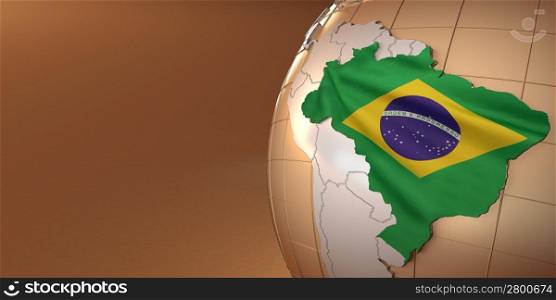 Map of the Brazil on Earth in the national colors. 3d