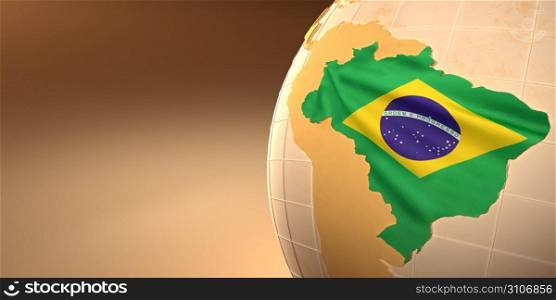 Map of the Brazil on Earth in the national colors. 3d