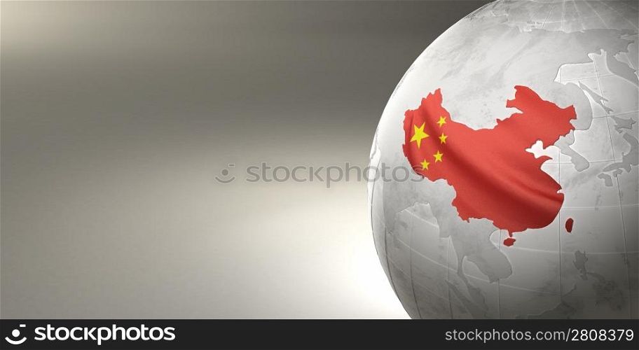 Map of the China on Earth in the national colors. 3D