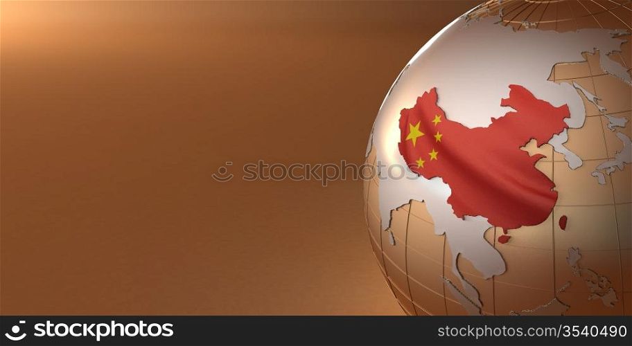 Map of the China on Earth in the national colors. 3D