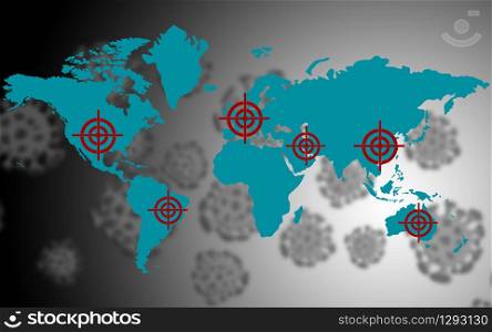 Map of the Earth spread of influenza in the world. 3d rendering