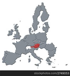 Map of the European Union, Austria highlighted. Political map of the European Union with the several states where Austria is highlighted.