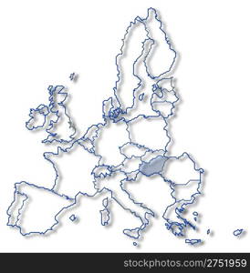 Map of the European Union, Hungary highlighted. Political map of the European Union with the several states where Hungary is highlighted.