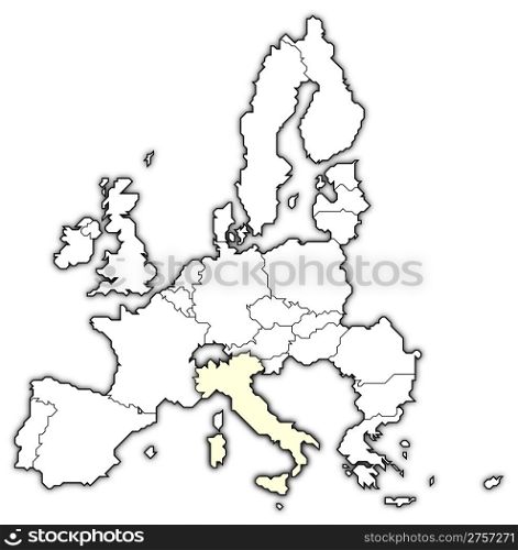 Map of the European Union, Italy highlighted. Political map of the European Union with the several states where Italy is highlighted.
