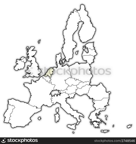 Map of the European Union, Netherlands highlighted. Political map of the European Union with the several states where Netherlands is highlighted.