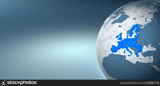 Map of the European Union on Earth. 3d