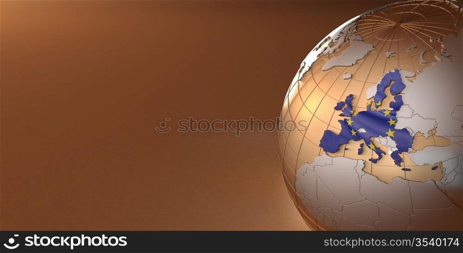 Map of the European Union on Earth. 3d