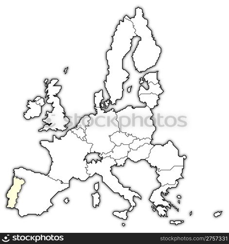 Map of the European Union, Portugal highlighted. Political map of the European Union with the several states where Portugal is highlighted.