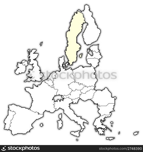 Map of the European Union, Sweden highlighted. Political map of the European Union with the several states where Sweden is highlighted.