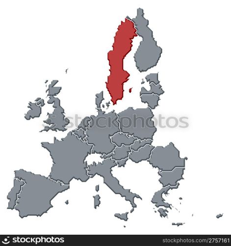 Map of the European Union, Sweden highlighted. Political map of the European Union with the several states where Sweden is highlighted.