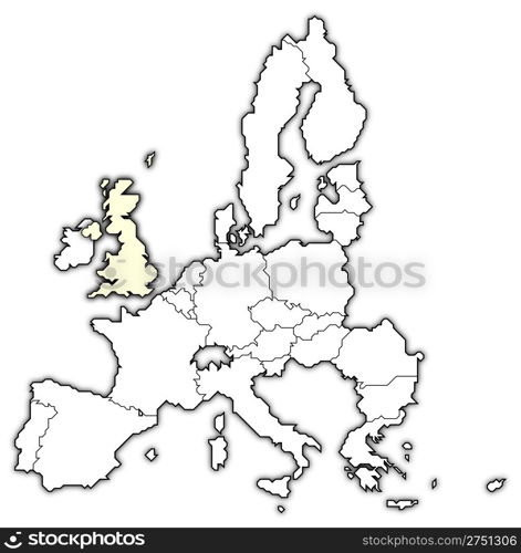 Map of the European Union, United Kingdom highlighted. Political map of the European Union with the several states where the United Kingdem is highlighted.