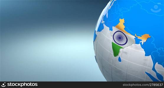 Map of the India on Earth in the national colors. 3d