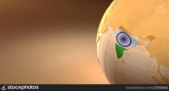 Map of the India on Earth in the national colors. 3d