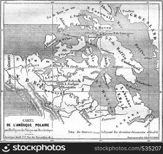Map of the Polar America, vintage engraved illustration. Magasin Pittoresque 1855.