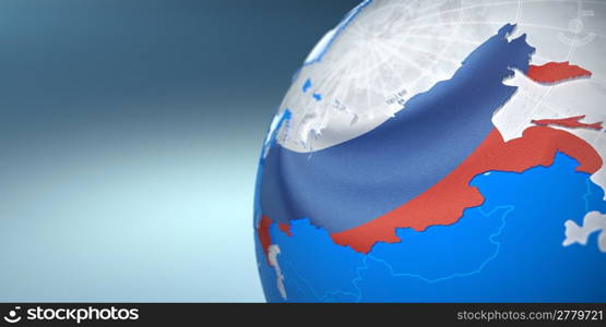 Map of the Russia on Earth in the national colors. 3d