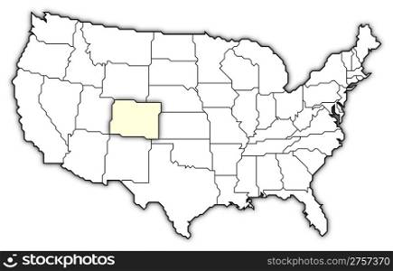 Map of the United States, Colorado highlighted. Political map of United States with the several states where Colorado is highlighted.