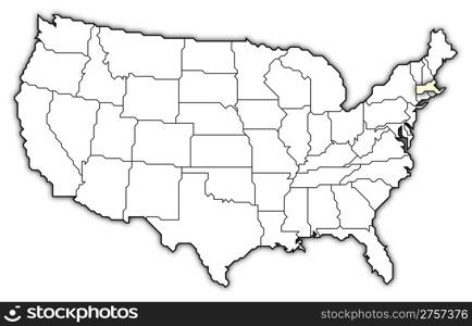 Map of the United States, Massachusetts highlighted. Political map of United States with the several states where Massachusetts is highlighted.