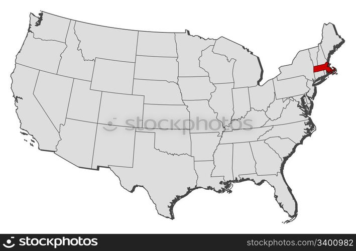 Map of the United States, Massachusetts highlighted. Political map of ...